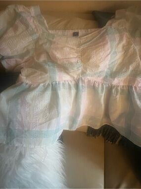 Pastel Plaid Square-Neck Peplum Top